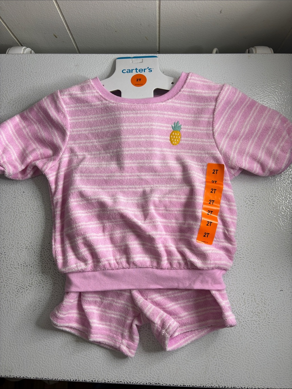541 - Carter's Pink & White Striped Pineapple Short Set